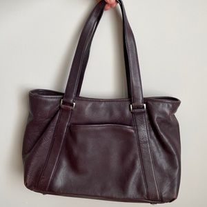 Classic TUMi eggplant leather zipper tote